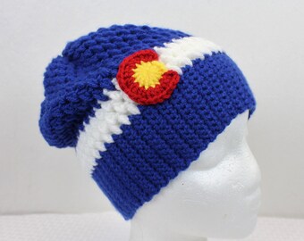 Aspen Beanie -Crochet Puff Stitch Colorado Slouch Beanie- Baby, Child, Teen, Adult sizes, Colorado hat, Colorado flag hat, Colorado Hat