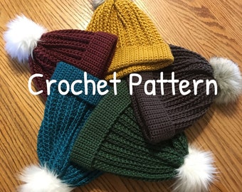 PATTERN PDF, Crochet Hat Pattern, Frisco Beanie Pattern, Winter Hat Pattern, Faux Fur Beanie, Crochet Ribbed Hat Pattern, Easy Crochet