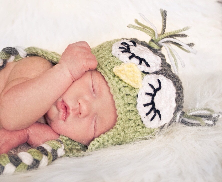 Crochet Sleepy Owl Earflap Hat -Baby, Toddler, Child, Teen and Adult Sizes. Sleepy Owl Hat, Boys Owl