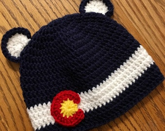 Colorado Beanie, Crochet Colorado Bear Hat, Colorado Baby Gift, Colorado Gifts, Colorado Bear, Colorado Flag Hat, Colorado Hat For Children