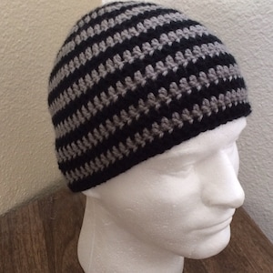 Crochet Boys Beanie, Men's Beanie, Classic Beanie, Black and Grey Striped, Solid colors,  Crochet Boys Hat, Crochet Men's Hat