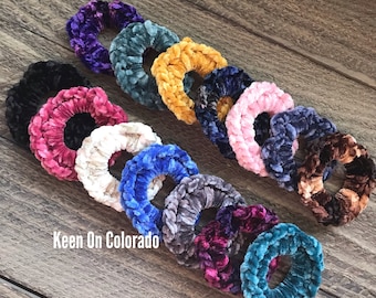 Crochet Velvet Scrunchie, Velvet Scrunchie, Velvet Hair Ties, Girls Scrunchies, Knit Scrunchies, Crochet Scrunchies, Birthday Gift for Girls