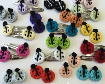 2 pairs of Crochet Lady Bug Hair Clips, ladybug barretts, girls hair clips, lady bug hair clips, lady bug barrette