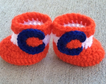 Crochet Orange and Blue Colorado Flag Baby Booties, Colorado Baby Booties, 0-3 months, 3-6 months, baby booties