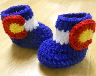 Crochet Colorado Baby Booties | Colorado Baby | Colorado Baby Gift | Baby Booties | Baby Shower Gift | Colorado Flag | Colorado Gift