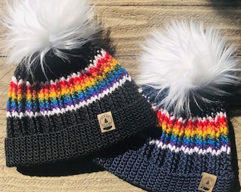 Rainbow Frisco Beanie, Crochet Beanie, Crochet Winter Hat, Women's Winter Hat, Rainbow Beanie, Pride Beanie, Rainbow, Kids Winter Hat