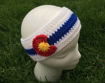 Crochet Colorado Flag Headband Earwarmer- Reverse -Baby, Toddler, Child, Teen, Adult Sizes, Colroado Ear Warmer, Ski, Skiing, Snowboarding