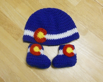 Colorado Flag, Colorado Baby Gift, Colorado Baby Hat, Baby Booties, Baby Shower Gift, Colorado Gifts, New Baby Gift, Hat and Booties Set
