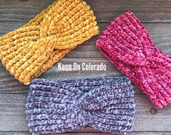 Velvet Headband, Velvet Twist Headband, Luxury Headband, Twist Headband, Crochet Headband, Crochet Ear Warmer, Winter Headband
