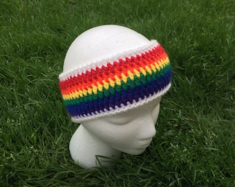 Crochet Rainbow Headband Ear Warmer- Baby, Toddler, Child, Teen, Adult - Rainbow Striped Earwarmer, pride