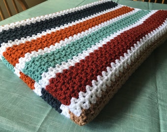 Crochet Blanket Handmade, Crochet Throw Blanket, Crochet Baby Blanket, Crochet Afghan, Striped Baby Blanket, Woodland Nursery Decor
