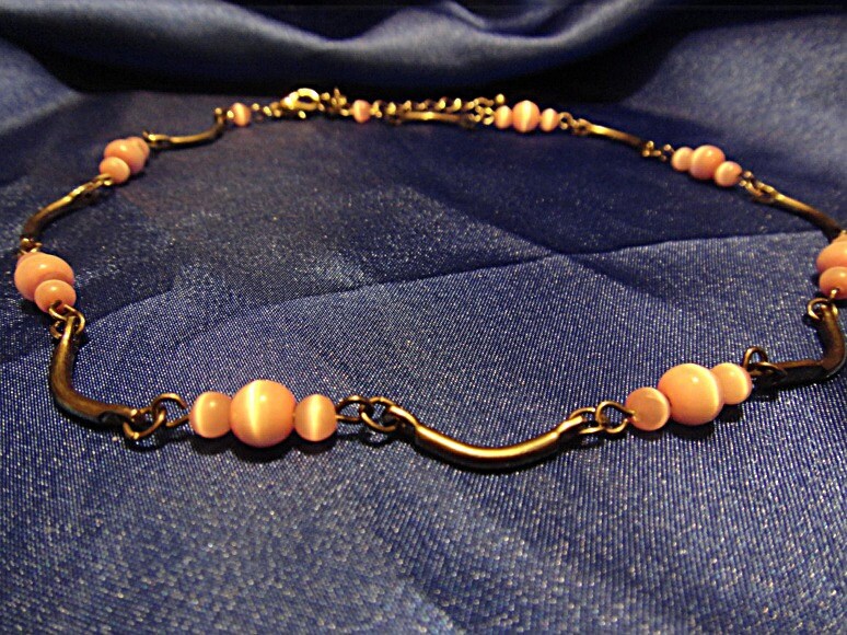 Dainty Vintage Pink Cats Eye Glass Beads & Black Curved Bar Etsy