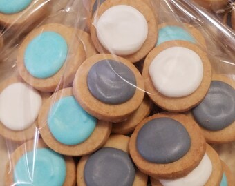 Mini Baby Boy Round Button Cookies (4 dozen)