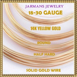 14K SOLID YELLOW GOLD Wire, 18-30 gauge, round, 1/2 hard