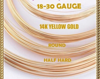 14K SOLID YELLOW GOLD Wire, 18-30 gauge, round, 1/2 hard