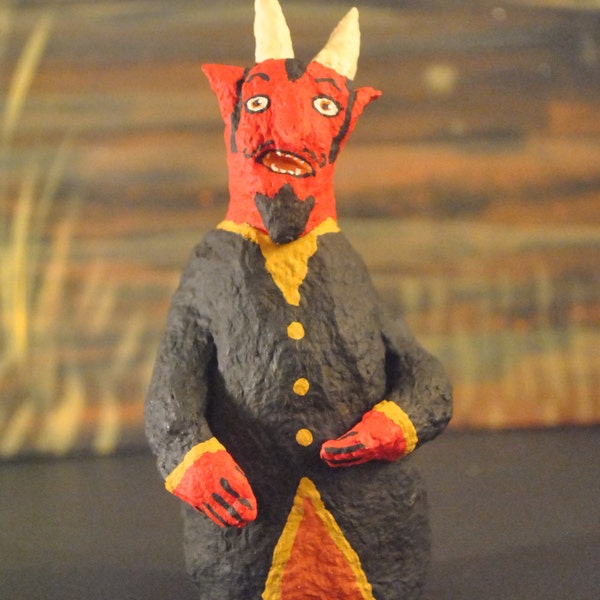 Vintage Halloween Style Paper Pulp Devil Handmade Sculpture