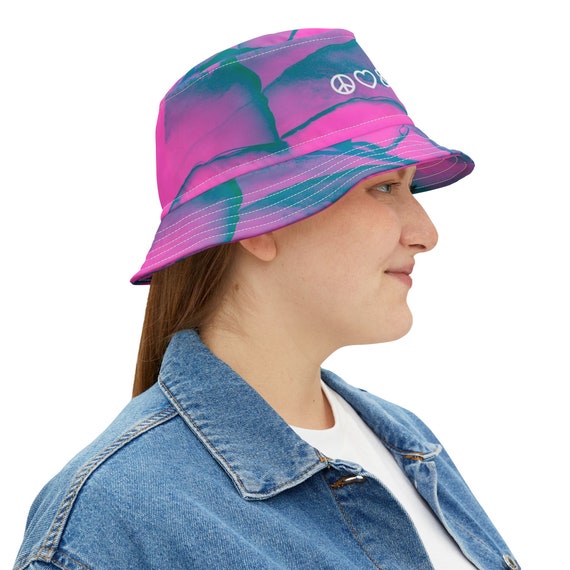 Peace Love & Wubz Bucket Hat: Festival Rave EDM Accessory - Etsy display picture 1