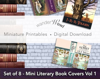 Miniature Classic Book Covers Vol 1, Printables, Instant Download, dollhouse book printables, Set of 8 literary book covers