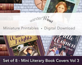 Miniature Classic Book Covers Vol 3, Printables, Instant Download, dollhouse book printables, Set of 8 literary book covers, 1:6,1/12,1/24