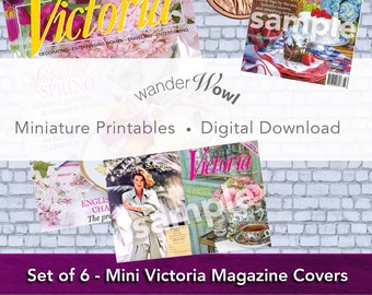 Dollhouse Magazines, Miniature Victoria Magazine covers, Instant Download, Ephemera Collage Sheets, 1:12,1/6 Mini magazines