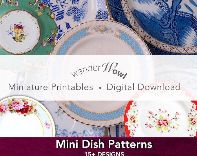 Miniature Dish Patterns, Instant Download, Dollhouse Plates, 12 ...