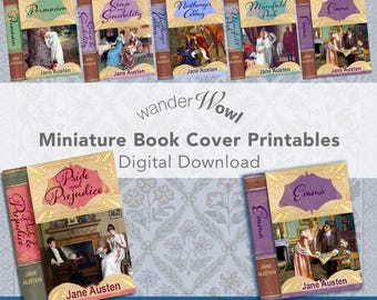 Miniatuur Jane Austen-boeken direct downloaden, set van 6, poppenhuisboeken, schaal 1-12, schaal 1-6, schaal 1-24