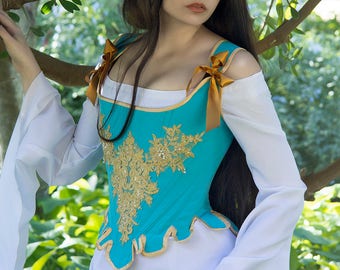 Corset rococo turquoise with golden ornaments