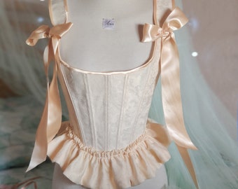 Cottagecore Corset stays with ruffles - Romantic rococo renaissance bodice