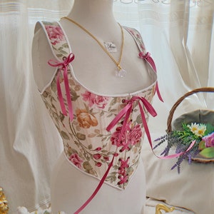 Corset Stays Renaissance bodice, Cottagecore style floral print fabric, Fairy Fair Wench regency image 5