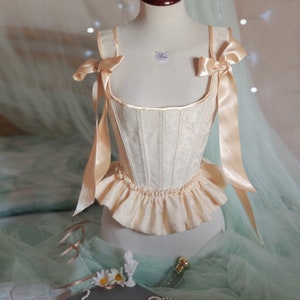 Corset stays CUSTOM Romantic bodice in Jacquard fabric with ruffles Princess core aesthetic vintage fahion image 7