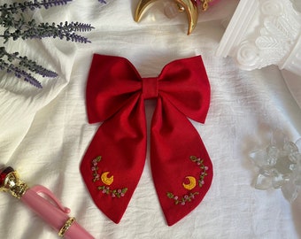 Handbestickte Haarschleife -Coquette Moon - Cottagecore