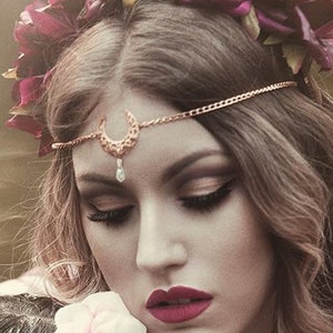 Gold Moon Crystal  - Golden crescent moon forniture circlet / tiara with svarowski pendant