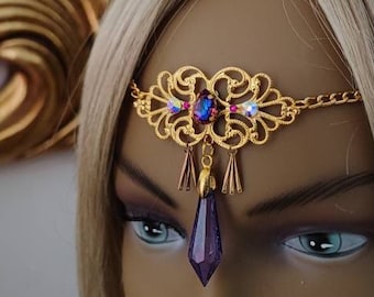 Gold Tiara with Purple Gem and Pendant - Elven Princess