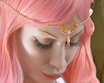 Tiara circlet Crescent Moon Pink Chibiusa Small Lady Sailor Moon Princesscore Royalcore - (Pink & Gold with swarovski pendant, Chibimoon)