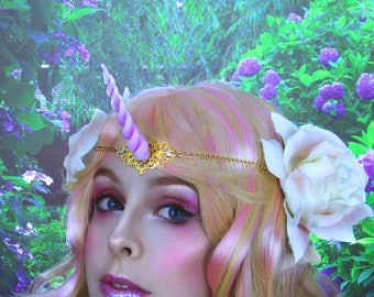 Golden & pink tiara - Unicorn horn