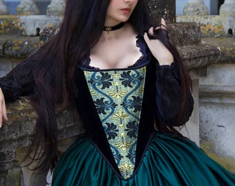 CUSTOM Black Velvet corset with brocade