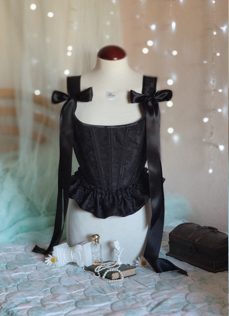 Corset stays CUSTOM Romantic bodice in Jacquard fabric with ruffles Princess core aesthetic vintage fahion image 2