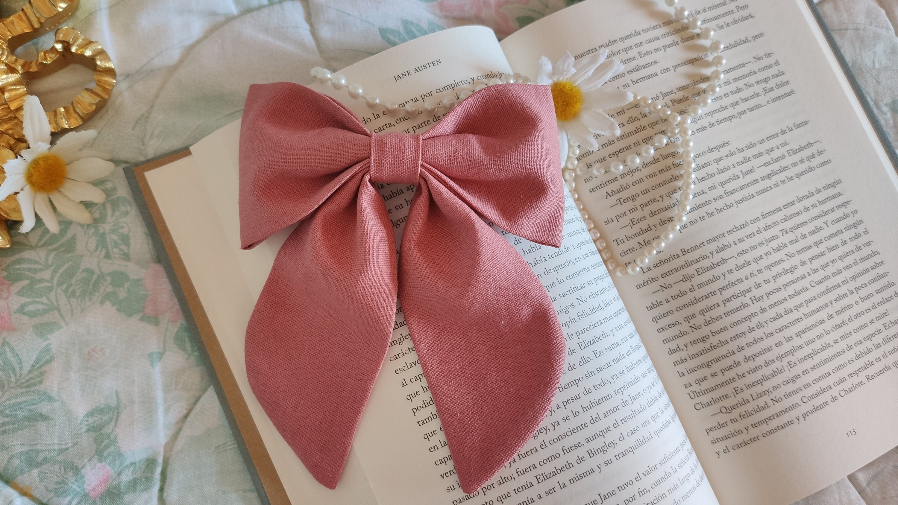 Linnen Hair Bow - Cottagecore Vintage Aesthetic Ribbon - Etsy