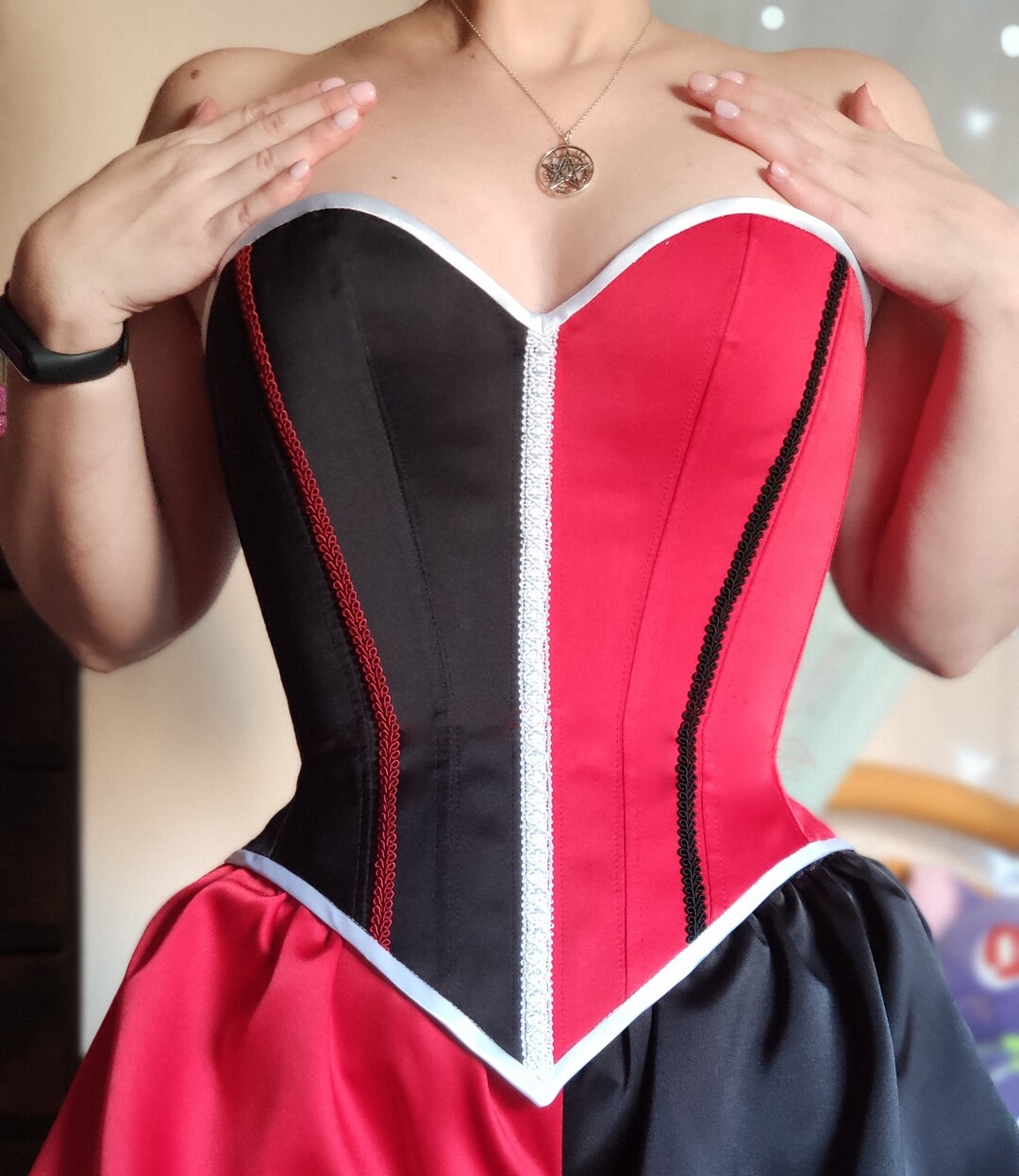CUSTOM Corset Two-tone Harlequin or Queen of Hearts - Victorian Rococo ...