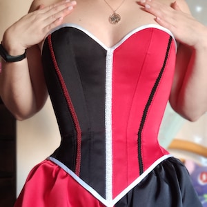 CUSTOM Corset two-tone Harlequin or Queen of Hearts - Victorian rococo lolita