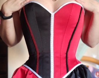 CUSTOM Corset two-tone Harley Quinn or Queen of Hearts - Victorian rococo lolita