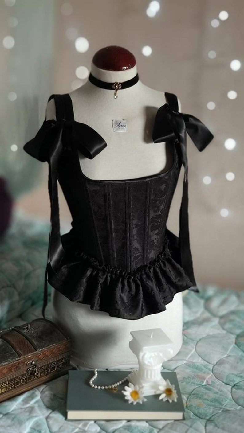 Corset stays CUSTOM Romantic bodice in Jacquard fabric with ruffles Princess core aesthetic vintage fahion image 8