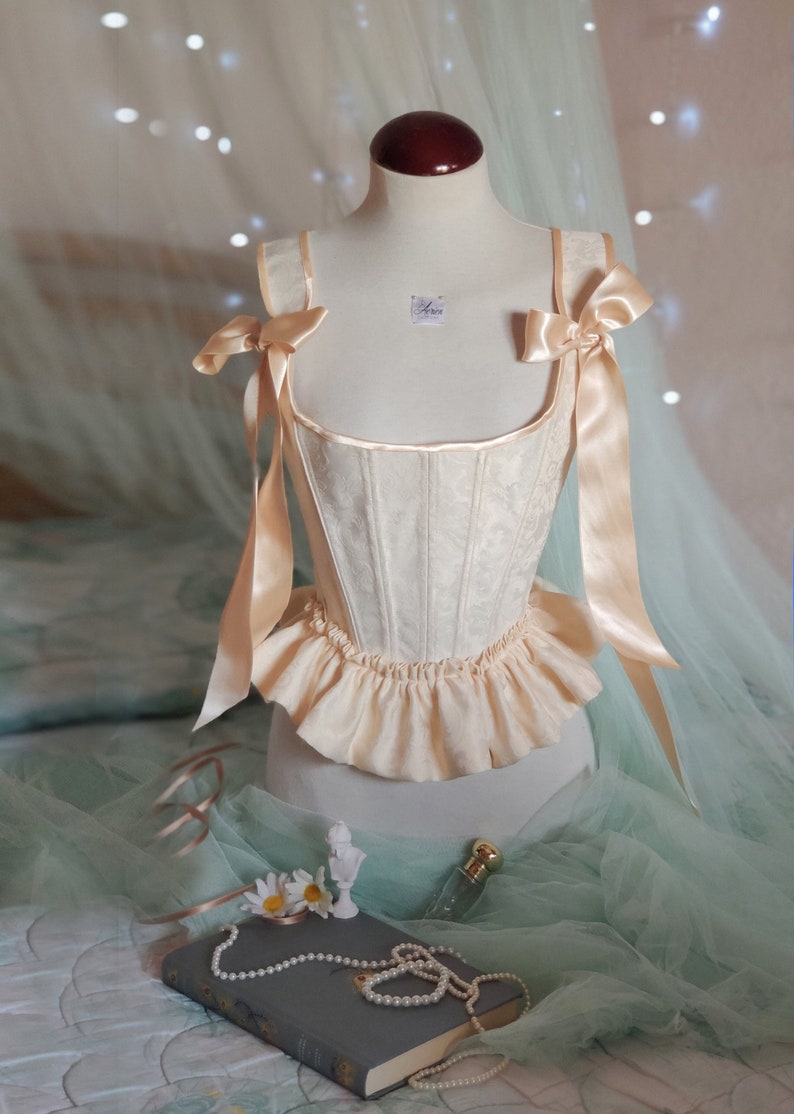 Corset stays CUSTOM Romantic bodice in Jacquard fabric with ruffles Princess core aesthetic vintage fahion image 7