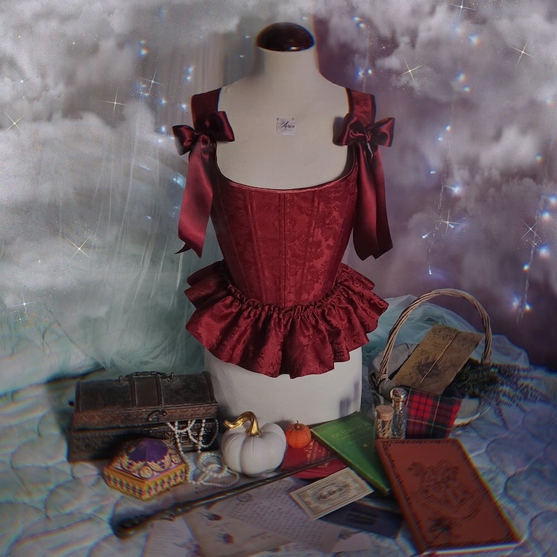 Corset stays CUSTOM Romantic bodice in Jacquard fabric with ruffles Princess core aesthetic vintage fahion image 1