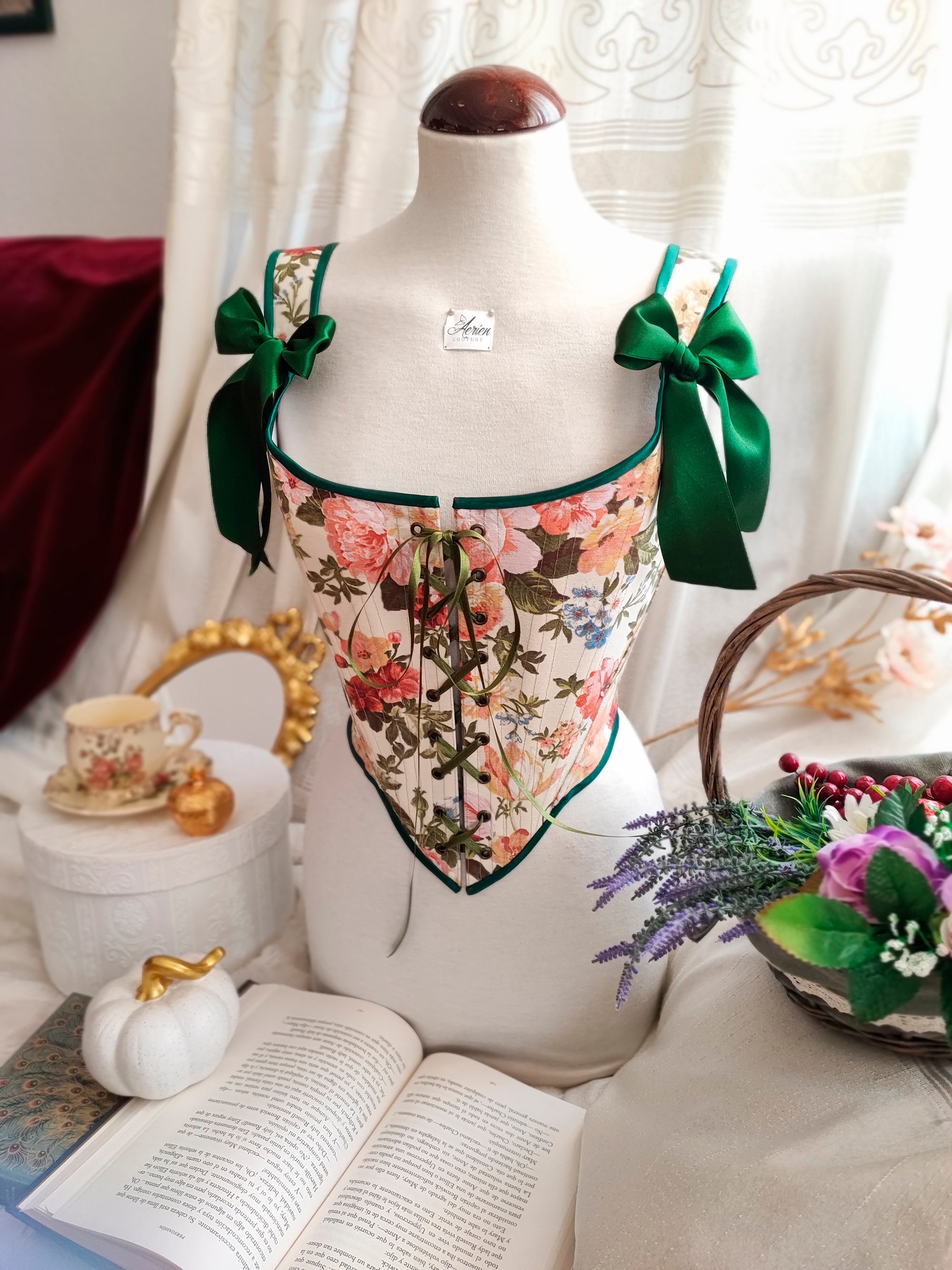 Kelvry Damen-Korsett im Renaissance-Blumenmuster, Schnürung, Vintage