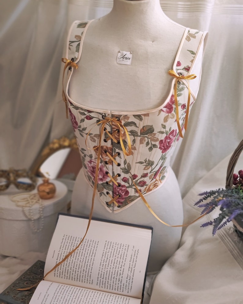 Corset Stays Renaissance bodice, Cottagecore style floral print fabric, Fairy Fair Wench regency image 8