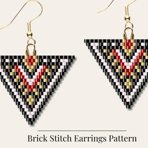 Wzór na kolczyki z trójkątnym ściegiem ceglanym, schemat koralików Delica (PDF)