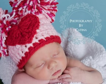 Crochet Valentine Newborn Beanie Hat Photography Prop
