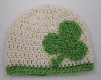 Crochet Irish Baby Hat with Large Shamrock Clover St. Patricks Day Parade Beanie