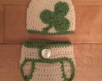 Crochet Shamrock Newborn Outfit, Irish Baby Gift
